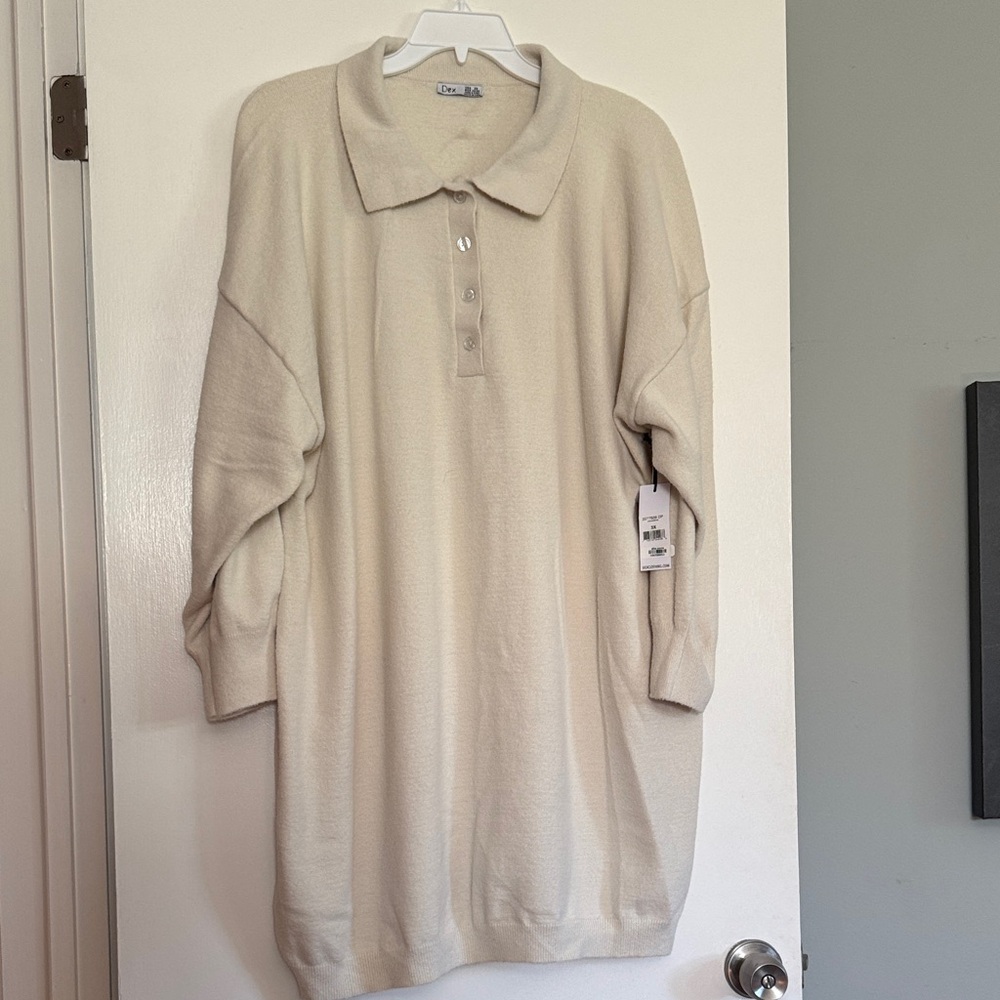 Dex Cream Collared Sweater Dress